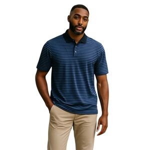 ROUNDTREE & YORKE Performance Men’s Polo Striped Short Sleeves Shirt Blue Size L